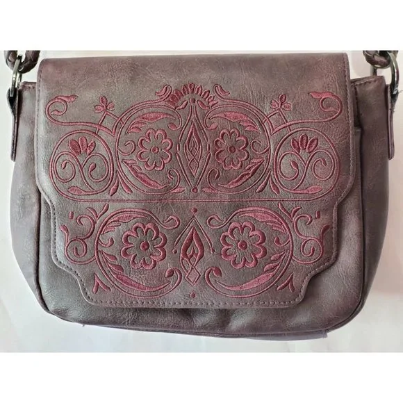 Circus for Sam Edelman Intricate Design Maroon Faux Leather Purse - Picture 3 of 8